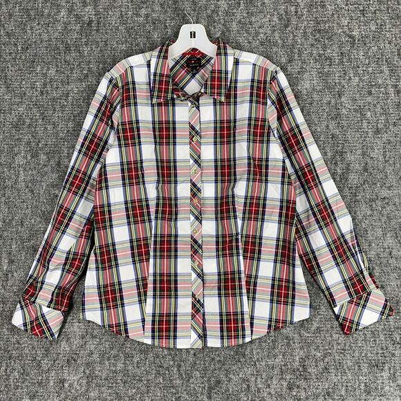 Talbots‎ Womens Button Up Shirt 10 Red Plaid Non Iron Easy Care Business Casual - Picture 1 of 9